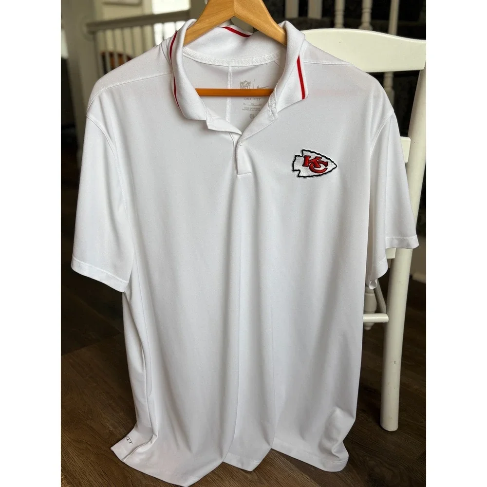 Kansas‎ City Chiefs White Polo Shirt Size XL Dri-Fit Short Sleeved